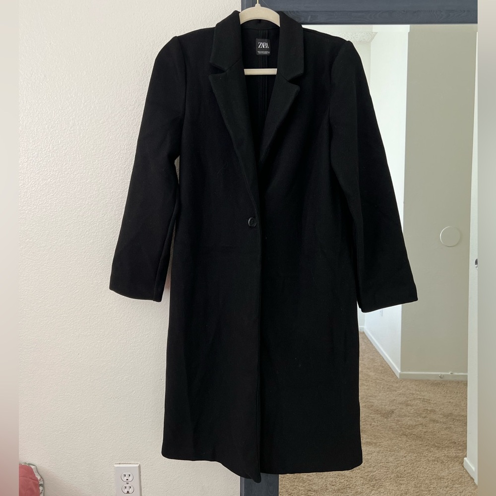 Zara Black Buttoned Soft Coat
